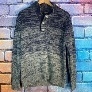 Express Men’s Quarter Button Knit Sweatshirt Navy Gray Large